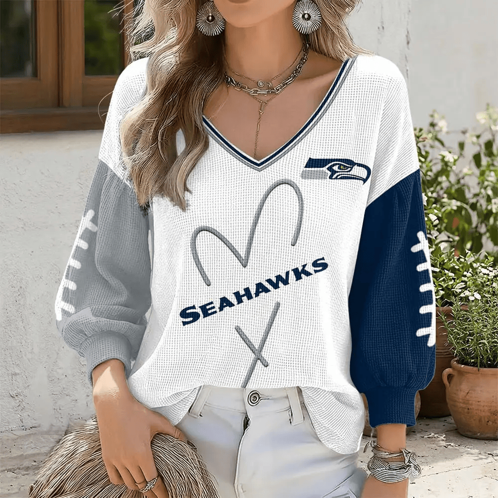 Seattle Seahawks V-Neck Waffle Sweater P927MT