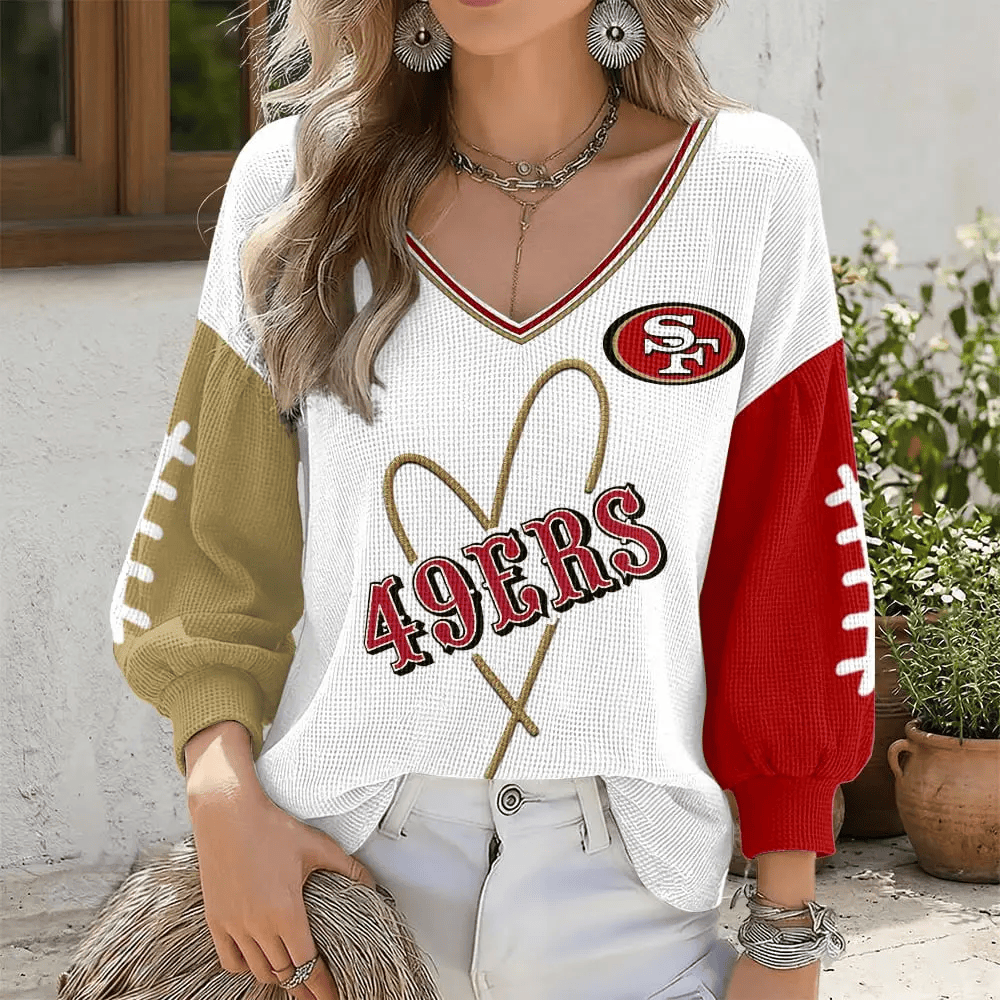 San Francisco 49ers V-Neck Waffle Sweater PSVB6X