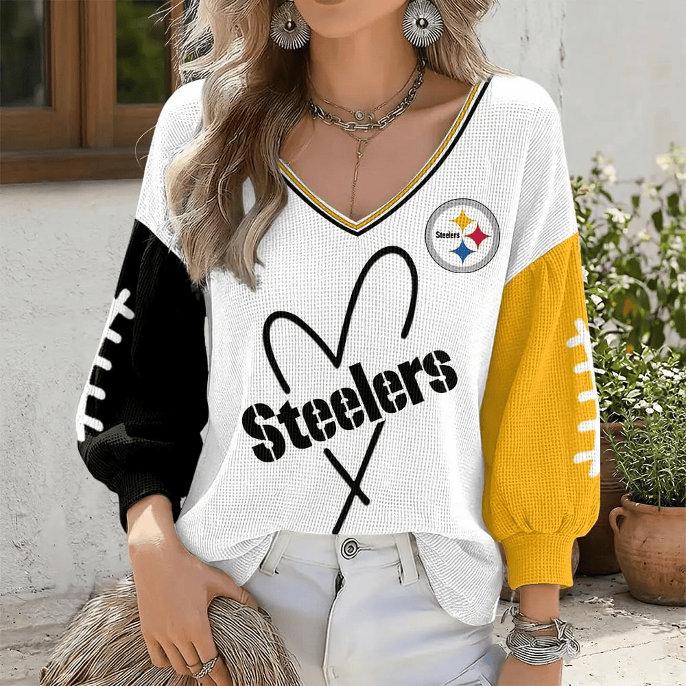 Pittsburgh Steelers V-Neck Waffle Sweater PTANWV