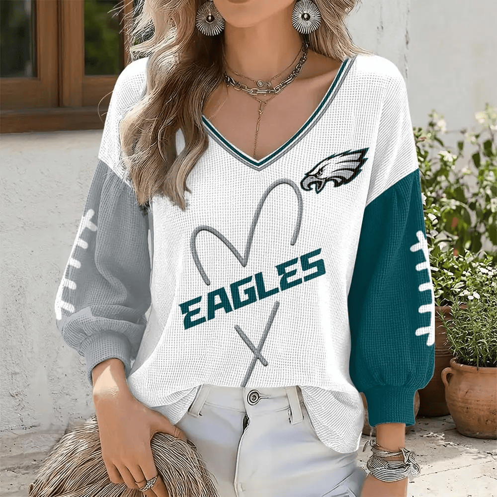 Philadelphia Eagles V-Neck Waffle Sweater PRJ7MG