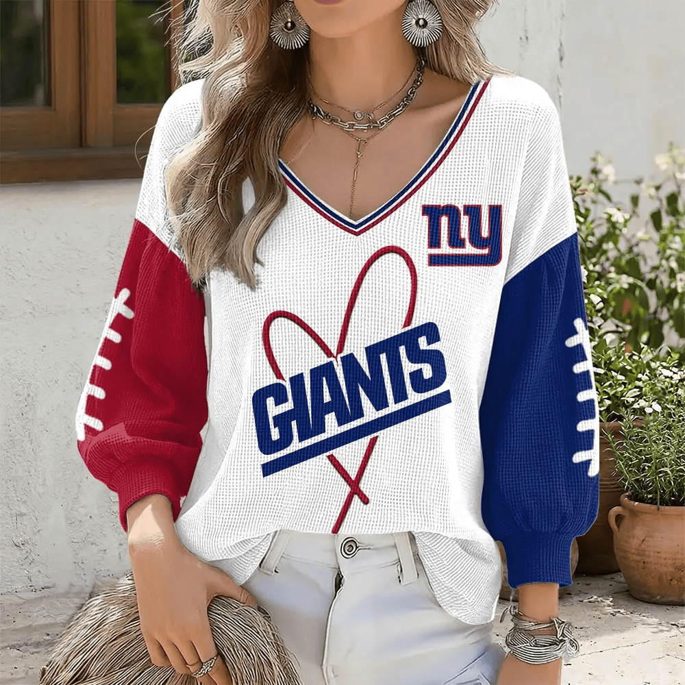 New York Giants V-Neck Waffle Sweater PWJW44