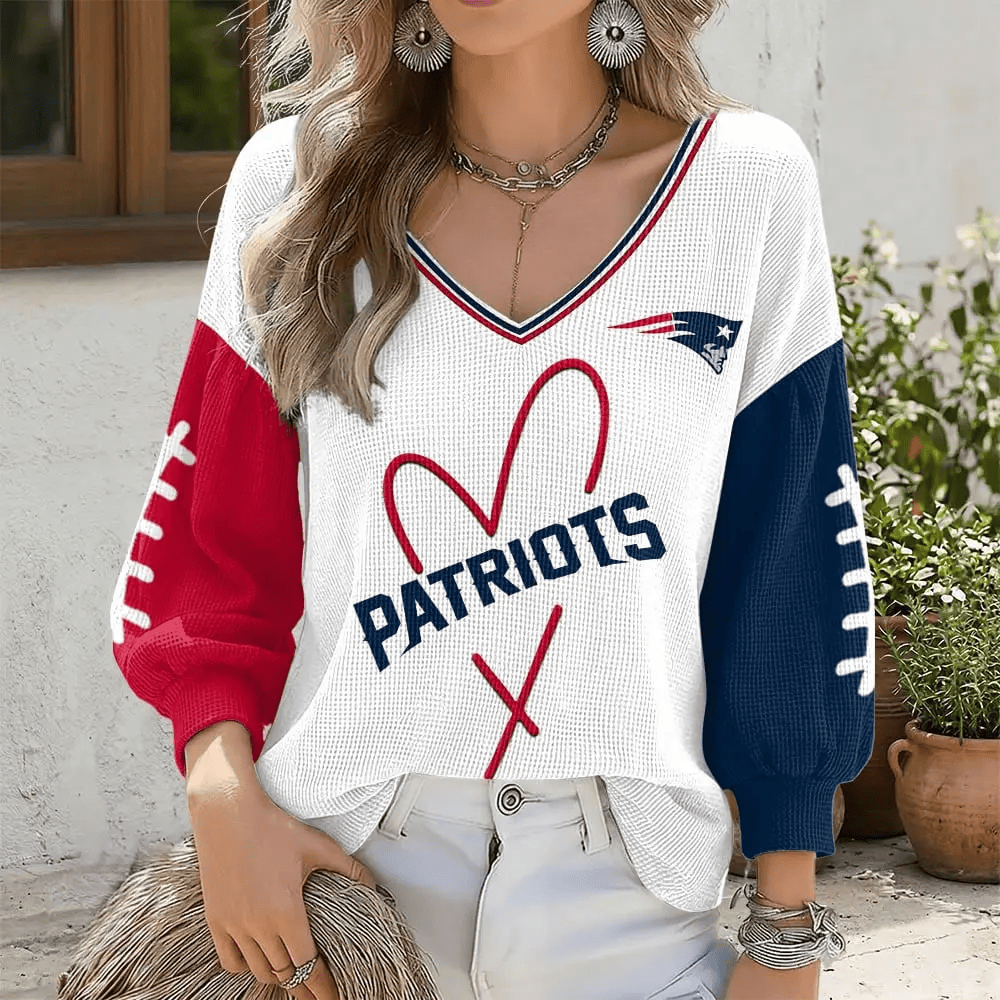 New England Patriots V-Neck Waffle Sweater PV8MXN