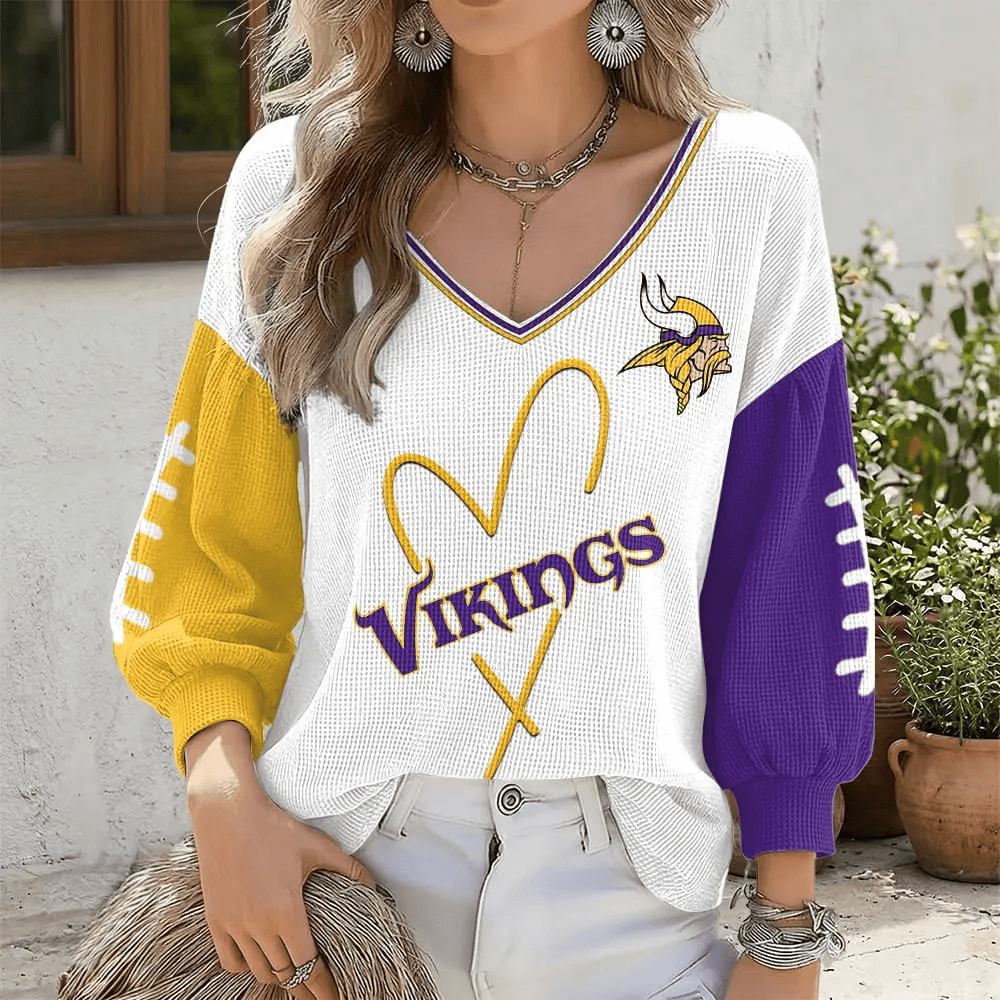 Minnesota Vikings V-Neck Waffle Sweater PQPEUL