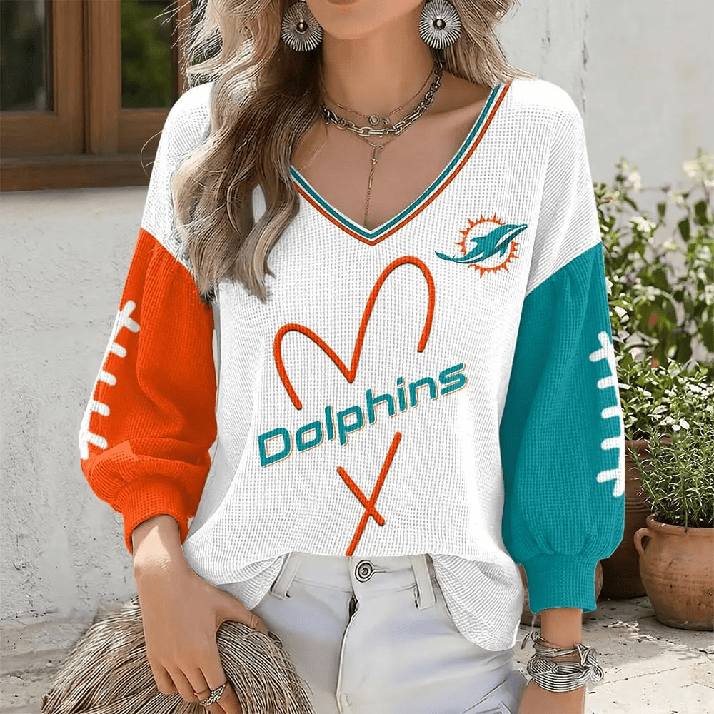 Miami Dolphins V-Neck Waffle Sweater PHJ4YE