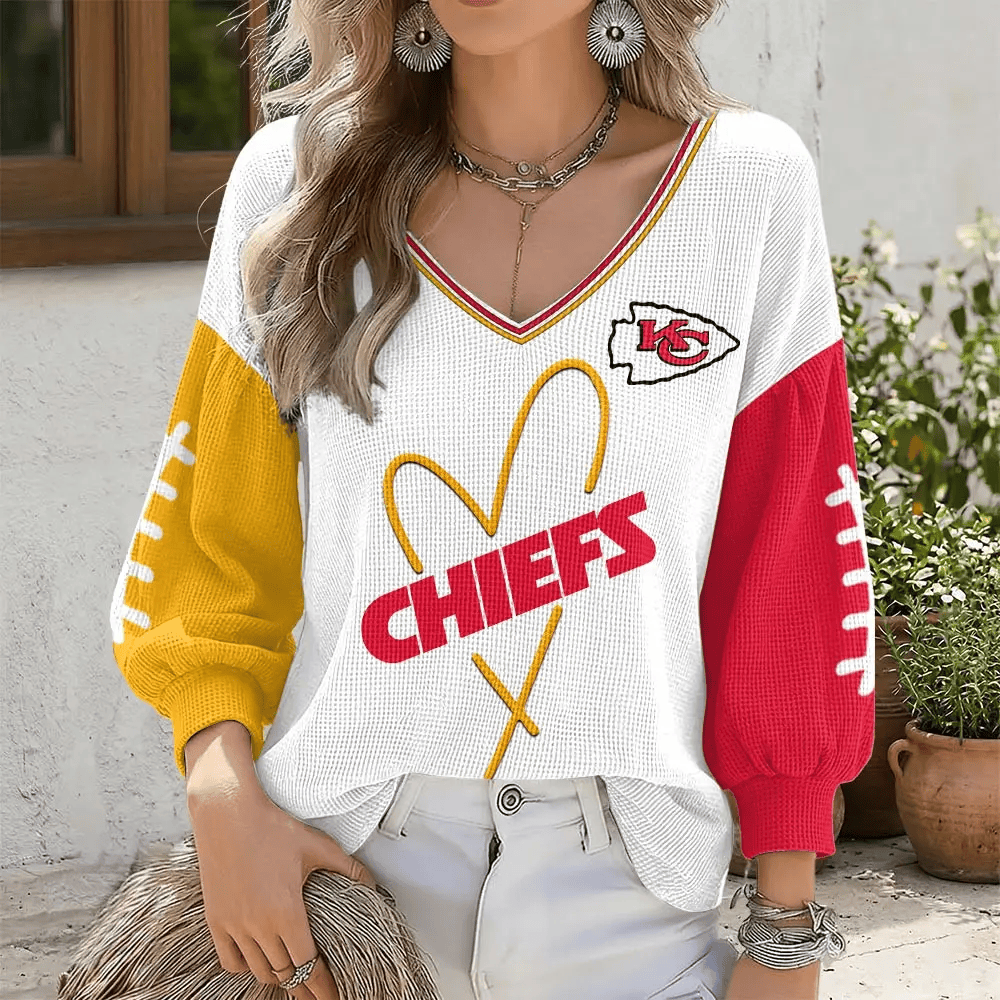 Kansas City Chiefs V-Neck Waffle Sweater PFTP82