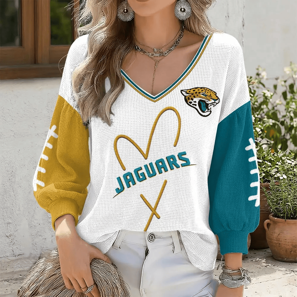 Jacksonville Jaguars V-Neck Waffle Sweater PSLBJ7