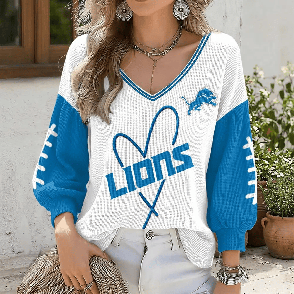 Detroit Lions V-Neck Waffle Sweater P3HGGP