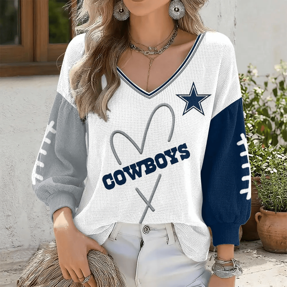 Dallas Cowboys V-Neck Waffle Sweater PBC74M