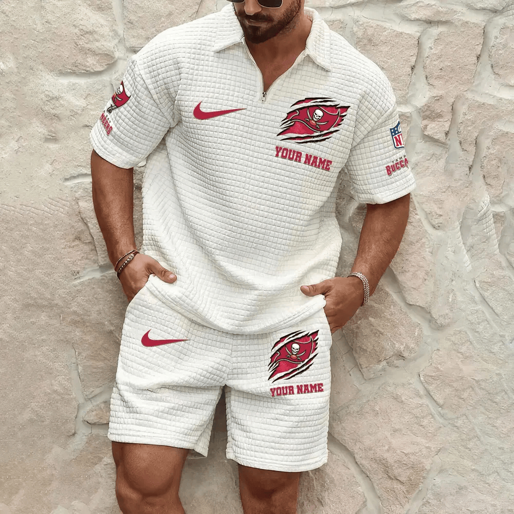 Tampa Bay Buccaneers Men’s Waffle Pattern Half Zipper Shirt And Short PR95PM