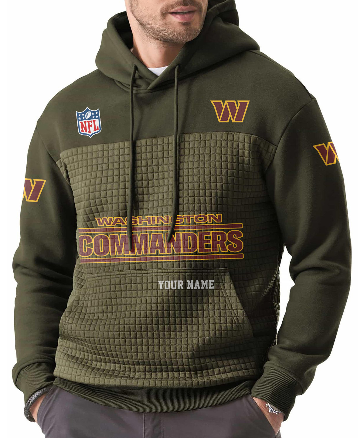 Washington Commanders Men’s Waffle Grids Patchwork Hooded PWJFGL