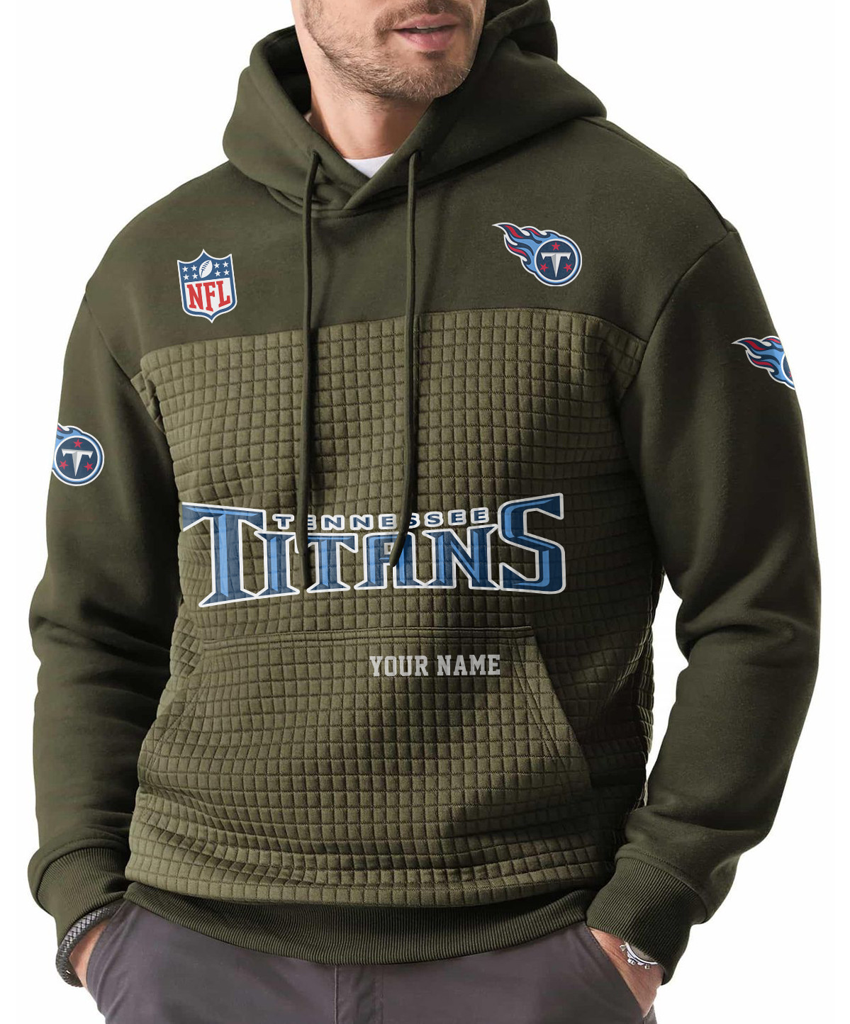 Tennessee Titans Men’s Waffle Grids Patchwork Hooded P8FPBW