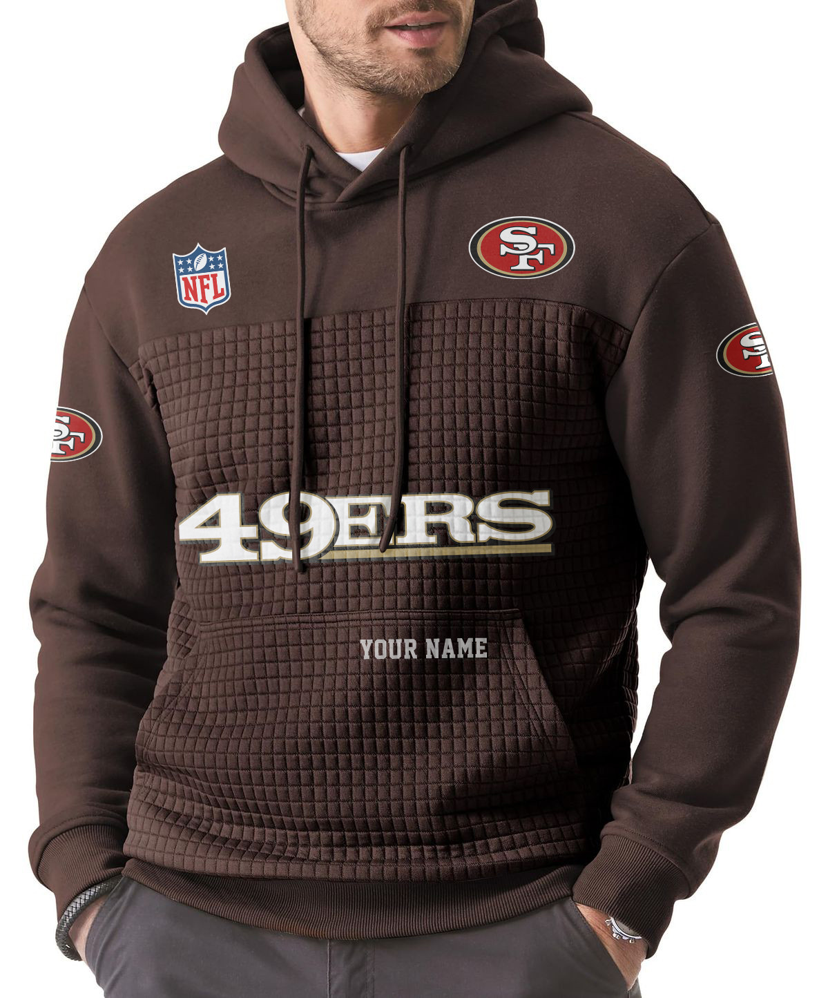 San Francisco 49ers Men’s Waffle Grids Patchwork Hooded PVJGLE