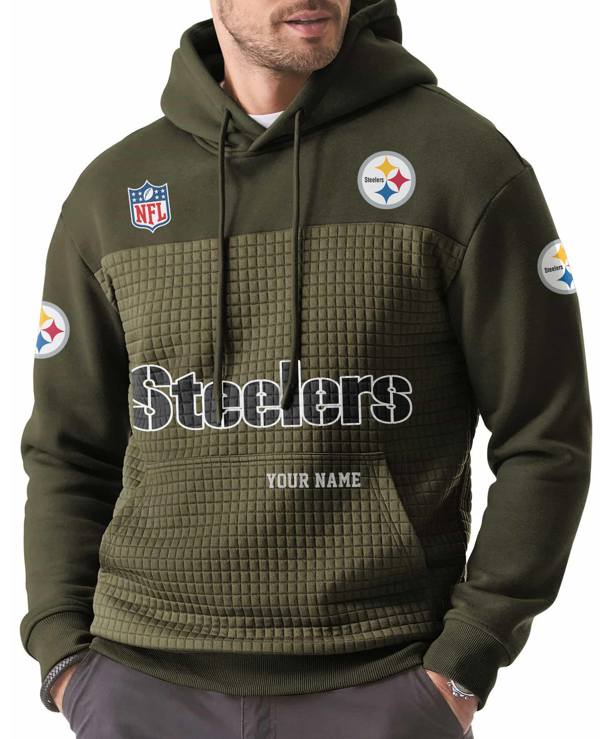 Pittsburgh Steelers Men’s Waffle Grids Patchwork Hooded PD38CK