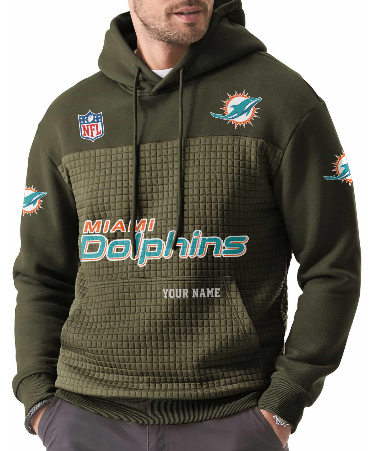 Miami Dolphins Men’s Waffle Grids Patchwork Hooded PW3N2S