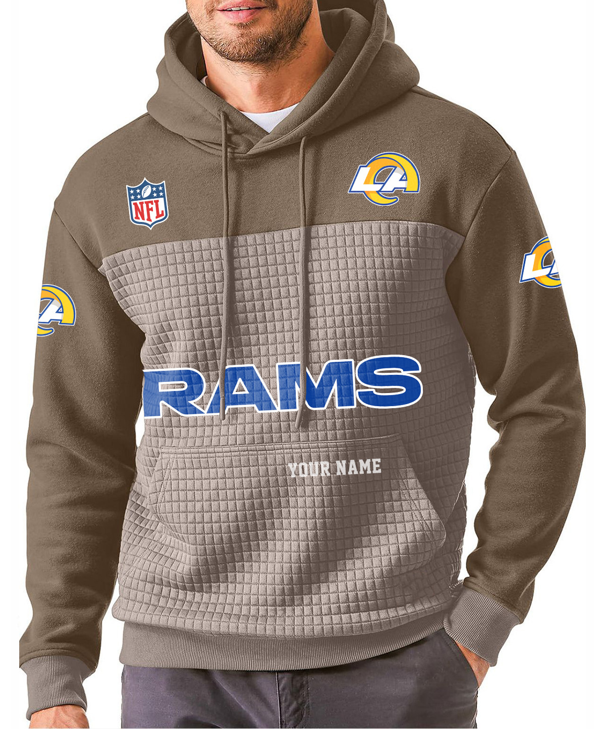 Los Angeles Rams Men’s Waffle Grids Patchwork Hooded PQPPLN