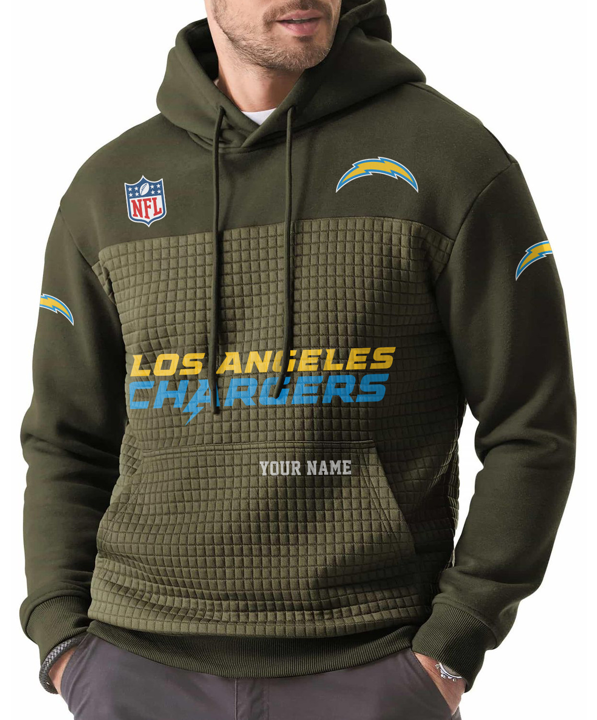 Los Angeles Chargers Men’s Waffle Grids Patchwork Hooded PQCTUW