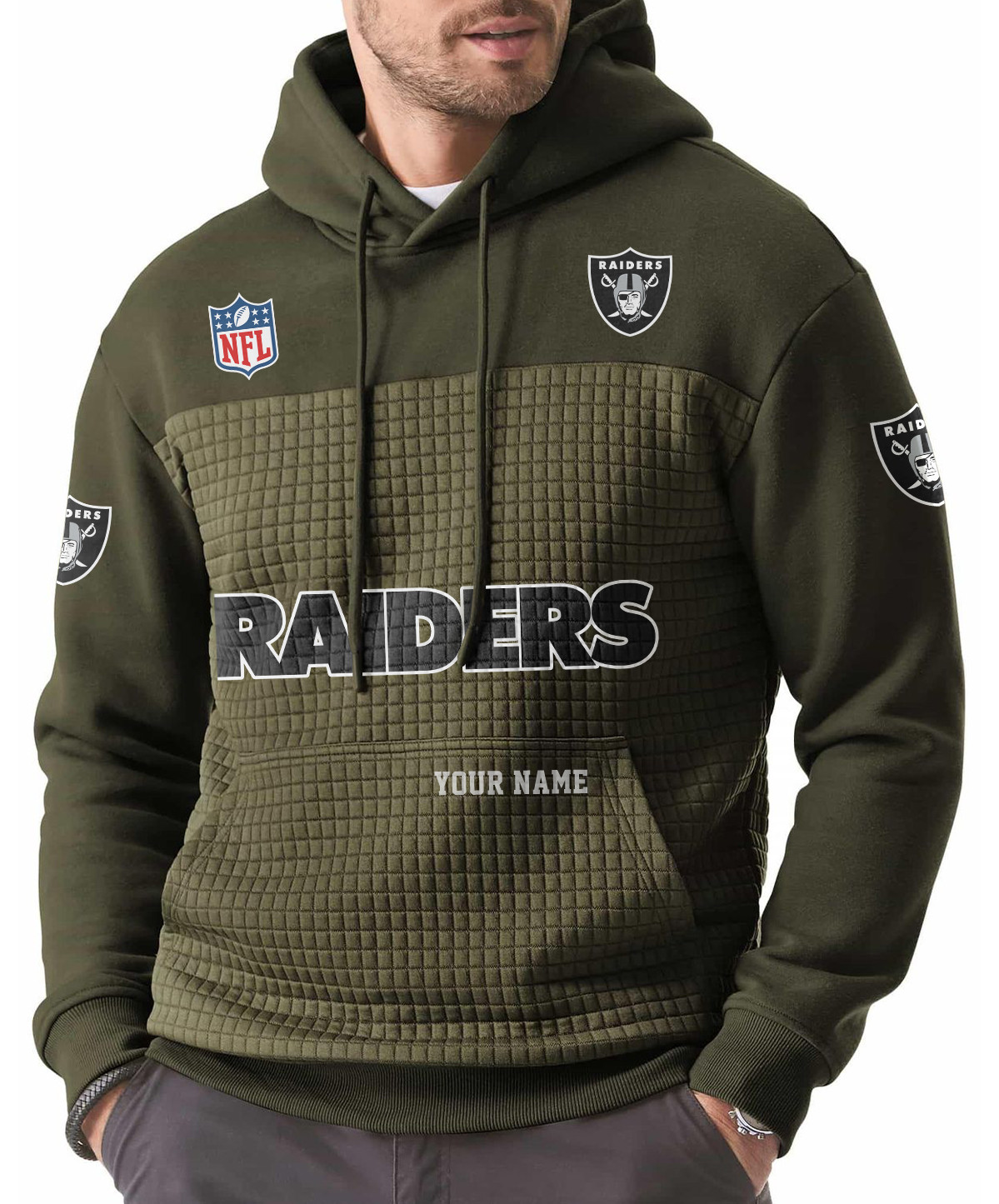 Las Vegas Raiders Men’s Waffle Grids Patchwork Hooded PSA52B