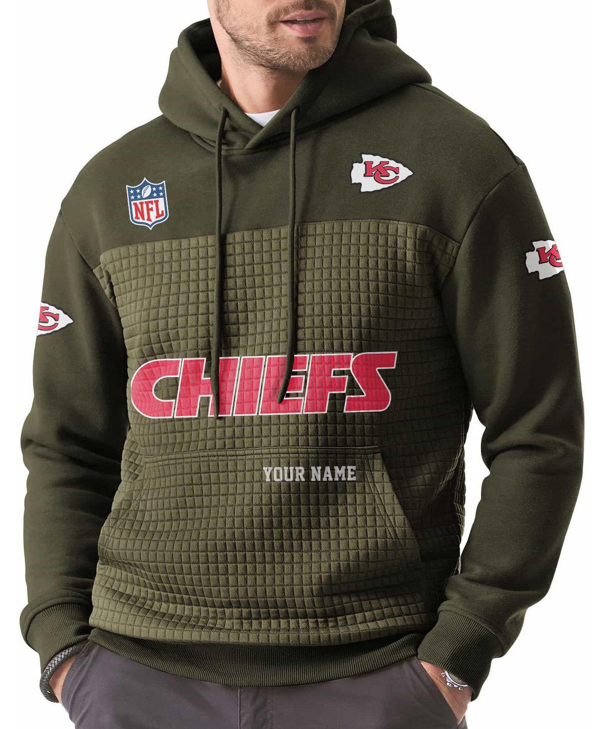 Kansas City Chiefs Men’s Waffle Grids Patchwork Hooded PPVHJ3