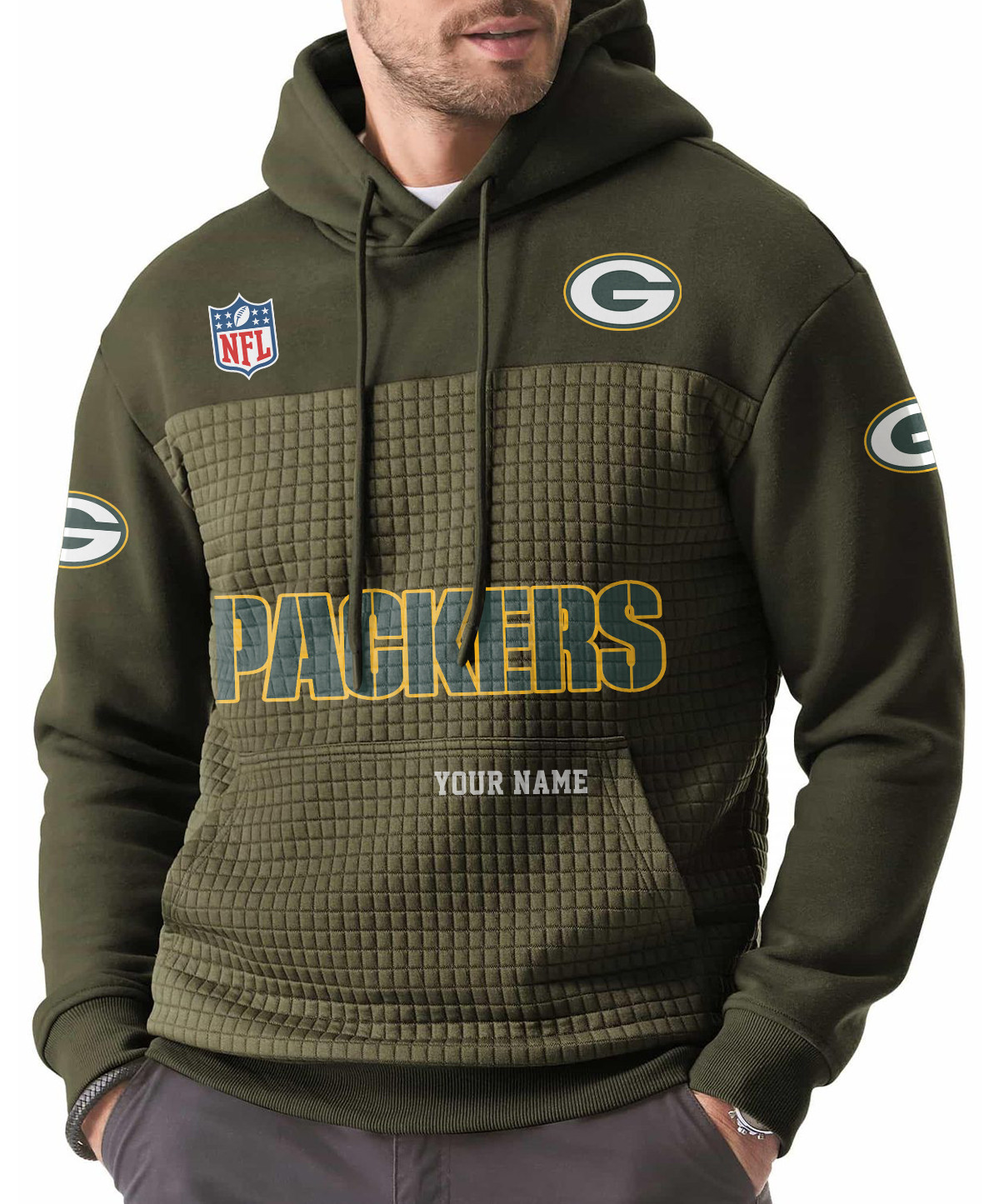 Green Bay Packers Men’s Waffle Grids Patchwork Hooded PFBL6Z
