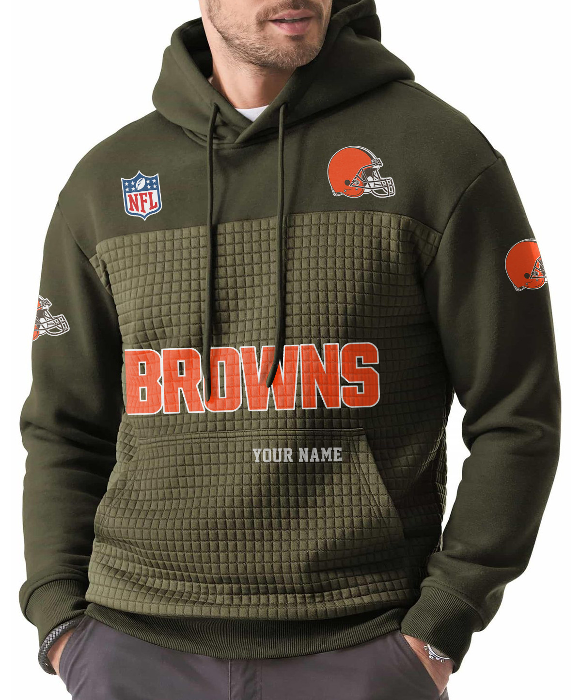 Cleveland Browns Men’s Waffle Grids Patchwork Hooded P55LB5
