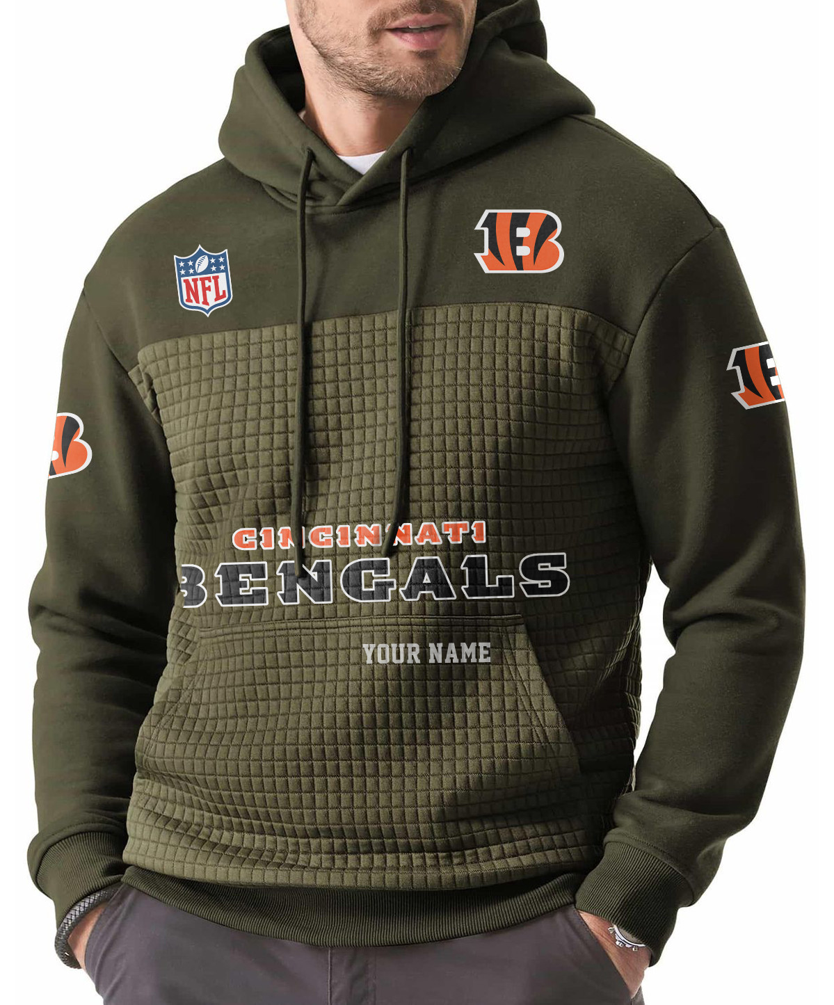 Cincinnati Bengals Men’s Waffle Grids Patchwork Hooded PKDV3Z