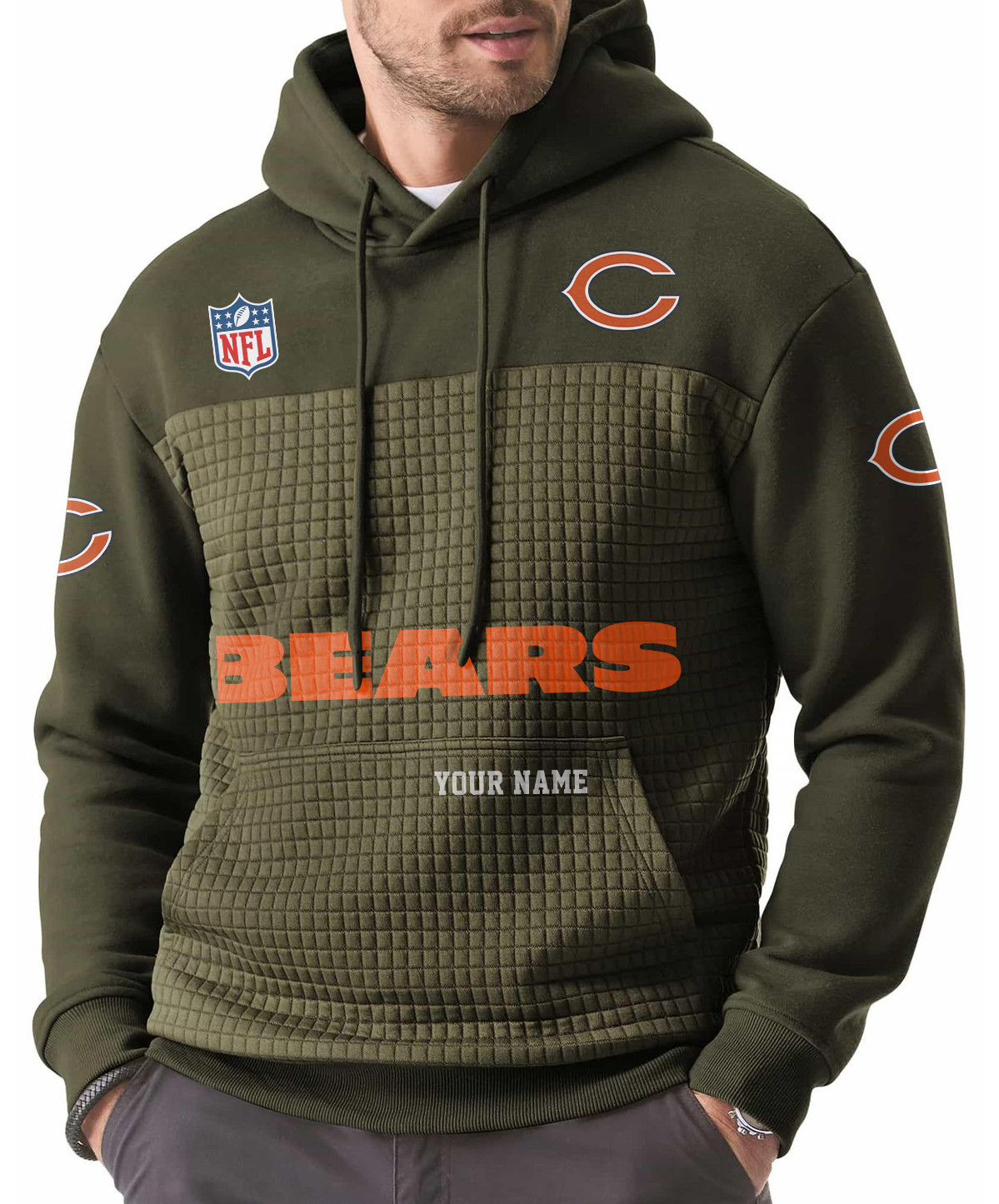 Chicago Bears Men’s Waffle Grids Patchwork Hooded PTHZ23