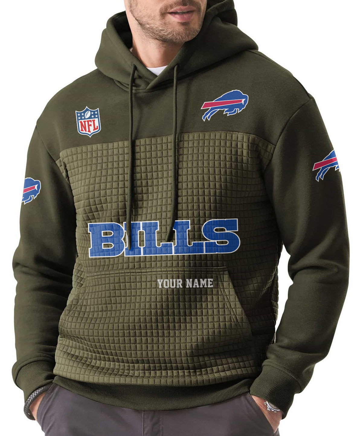 Buffalo Bills Men’s Waffle Grids Patchwork Hooded PZ868C
