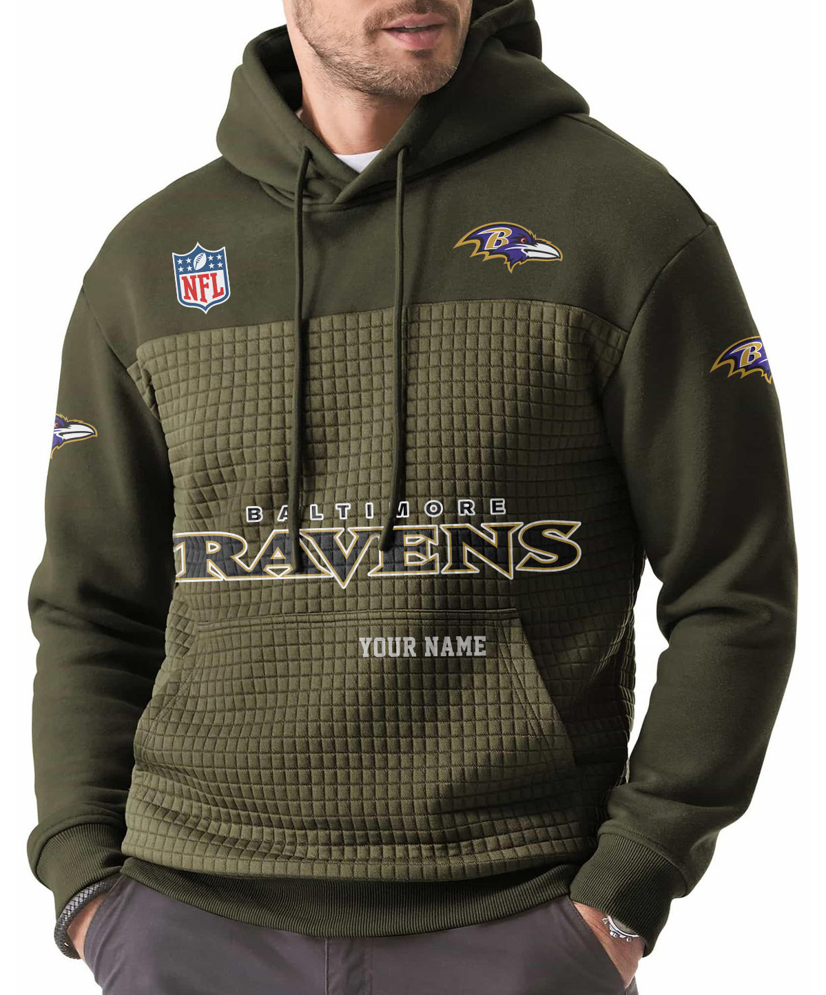 Baltimore Ravens Men’s Waffle Grids Patchwork Hooded PTWLYC