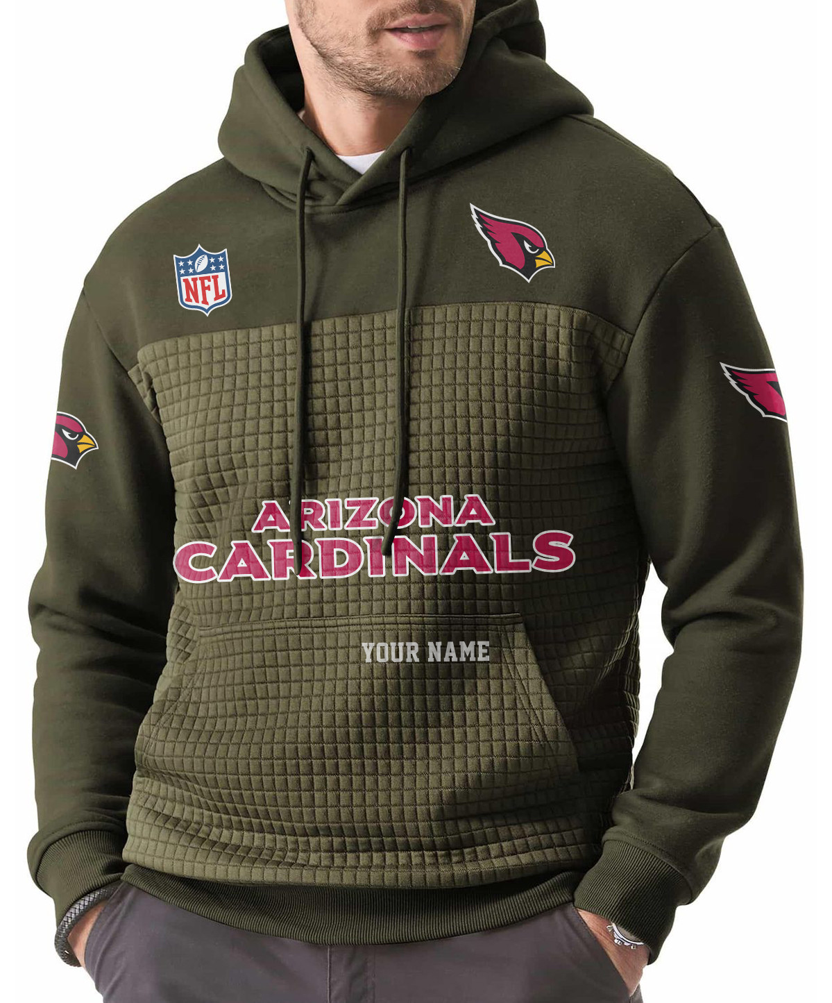 Arizona Cardinals Men’s Waffle Grids Patchwork Hooded P32JZ4