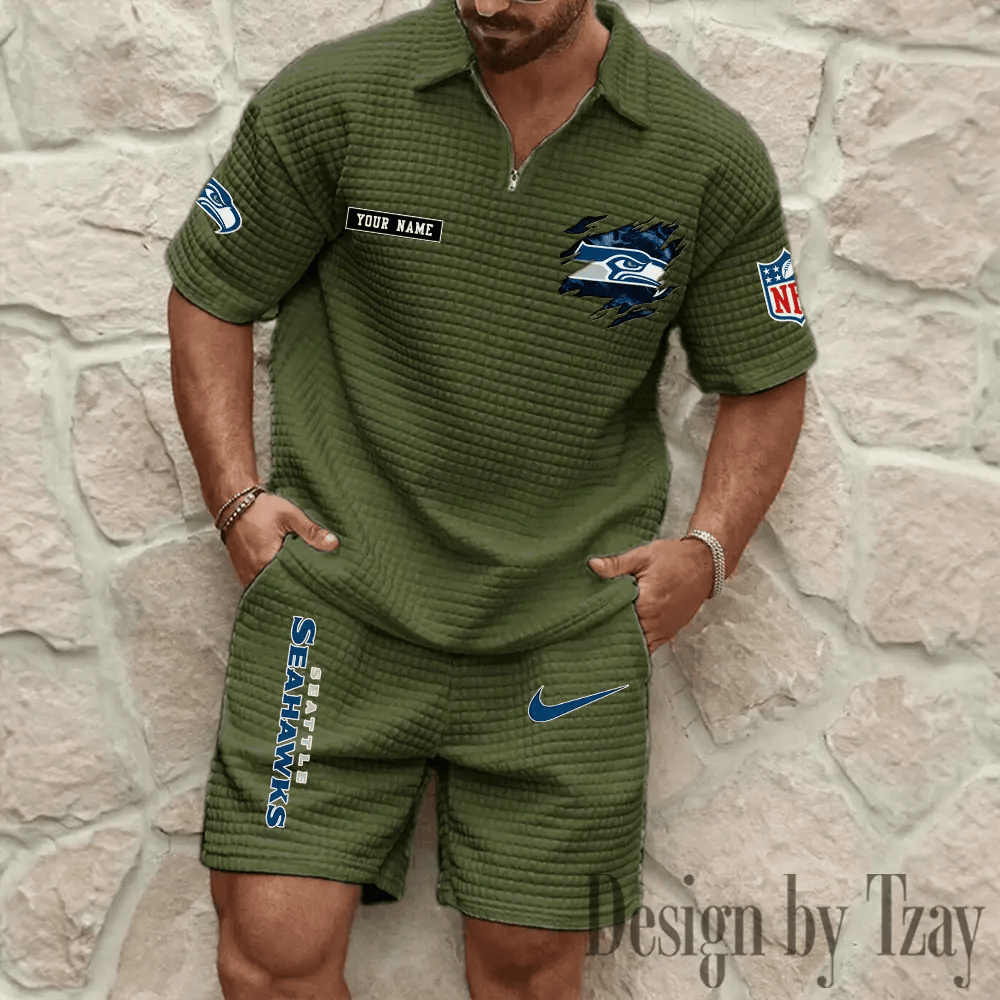 Seattle Seahawks Men’s Waffle Knit Short Sleeve Slim Fit Soft Summer And Shorts P8PPL4
