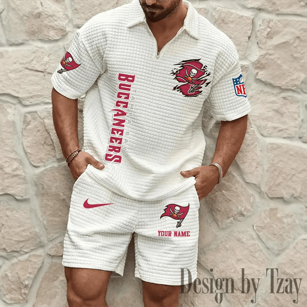 Tampa Bay Buccaneers Men’s Waffle Pattern Half Zipper Shirt And Short PRUHYN