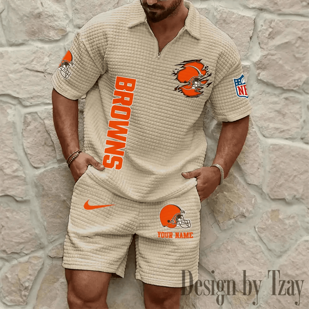 Cleveland Browns Men’s Waffle Pattern Half Zipper Shirt And Short PYFT5Q