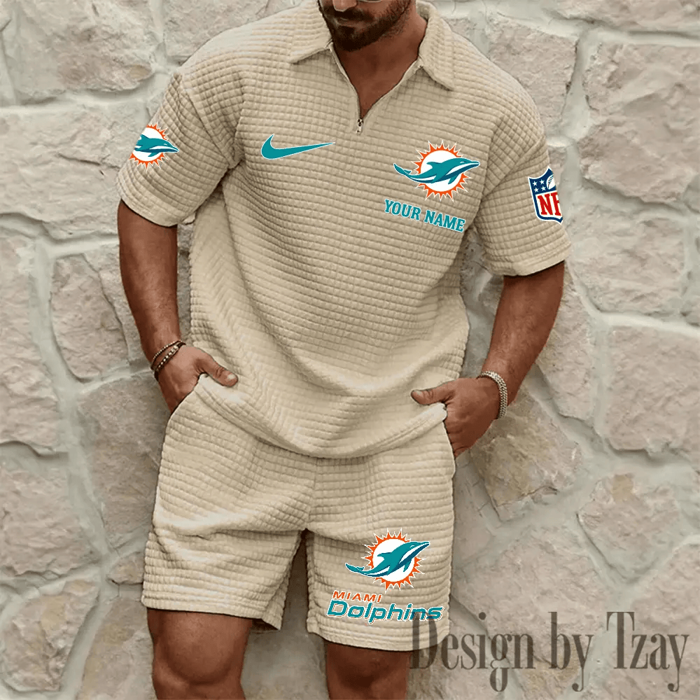 Miami Dolphins Men’s Waffle Pattern Half Zipper Shirt And Short PN4CYU