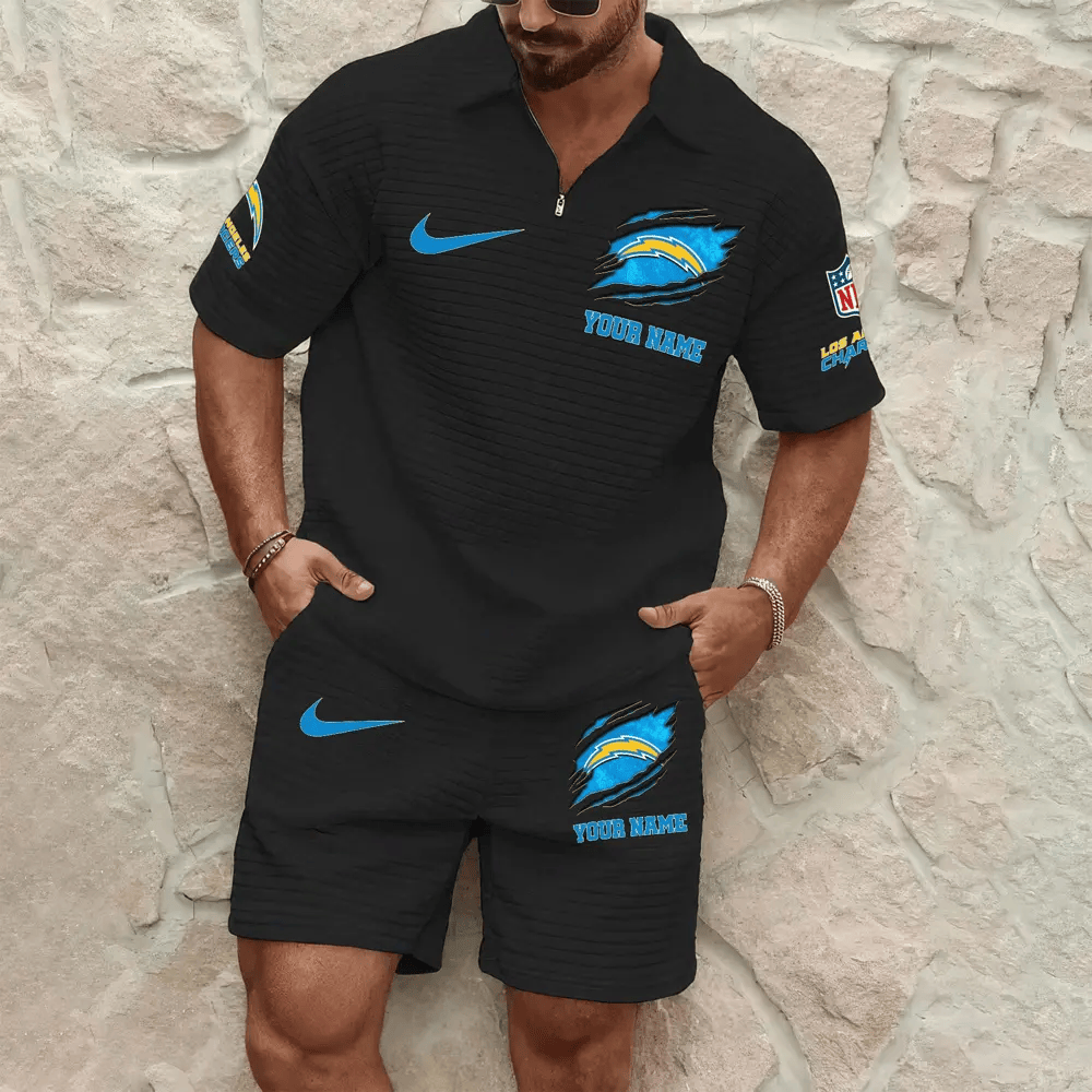 Los Angeles Chargers Men’s Waffle Pattern Half Zipper Shirt And Short PGJGWY