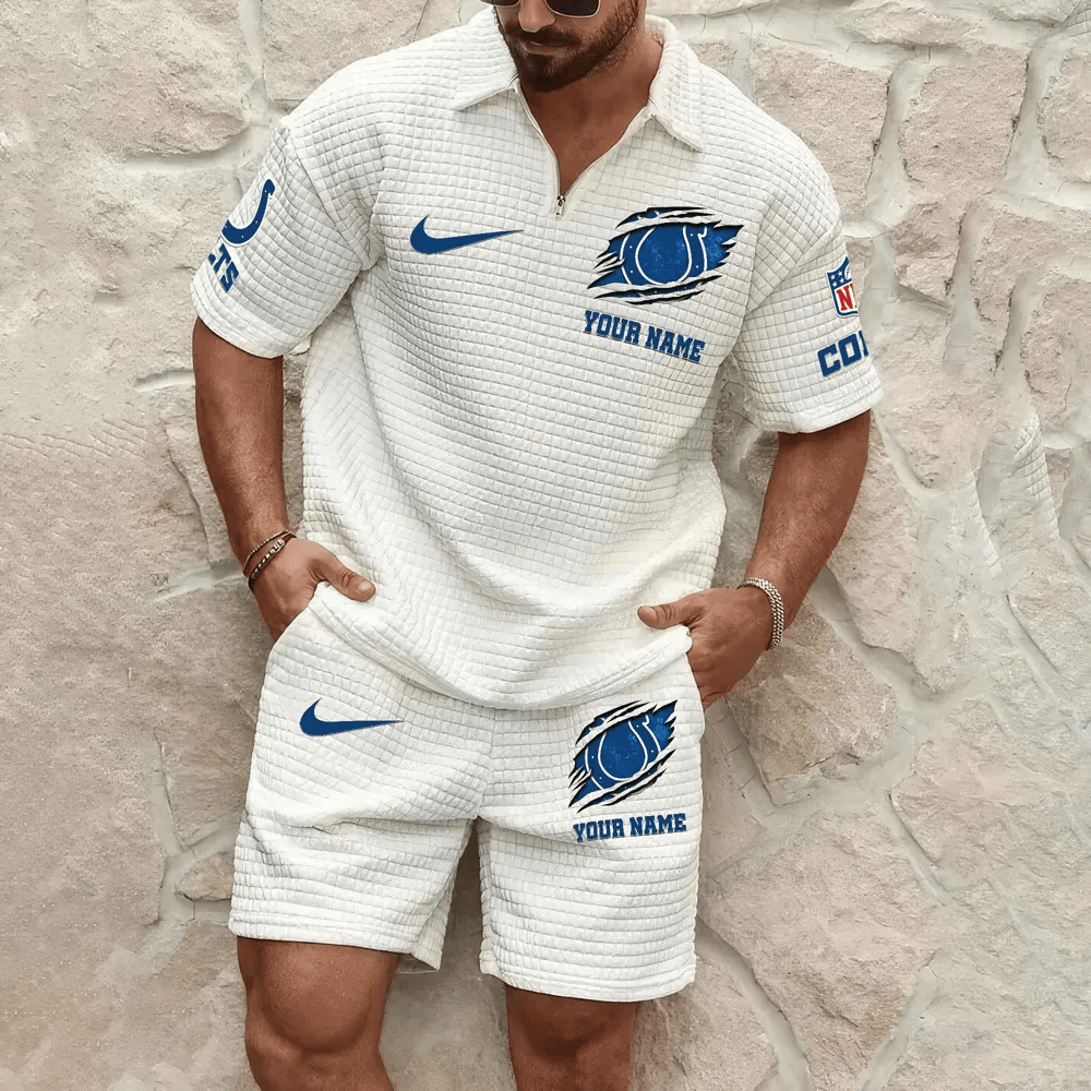 Indianapolis Colts Men’s Waffle Pattern Half Zipper Shirt And Short P2TRKA