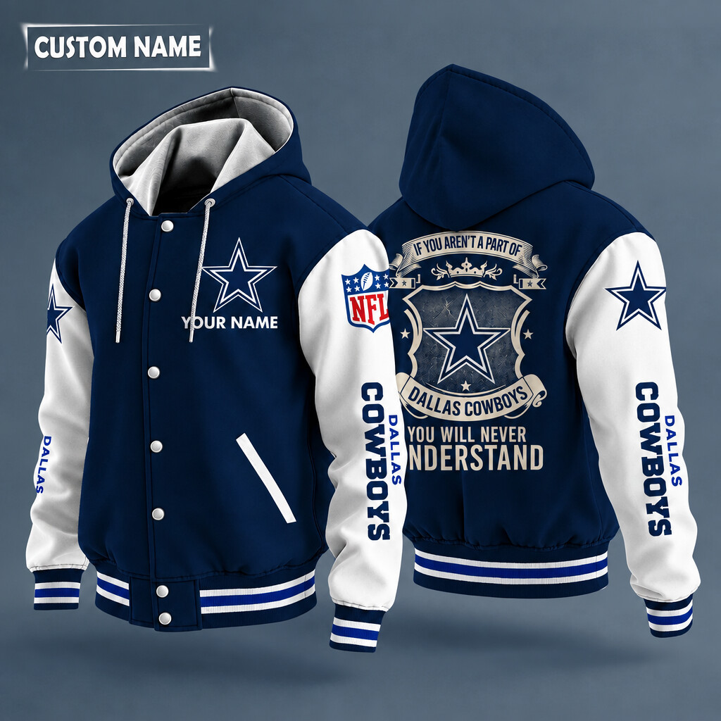 Dallas Cowboys NFL Hooded Letterman Jacket Custom Name PMPFEF