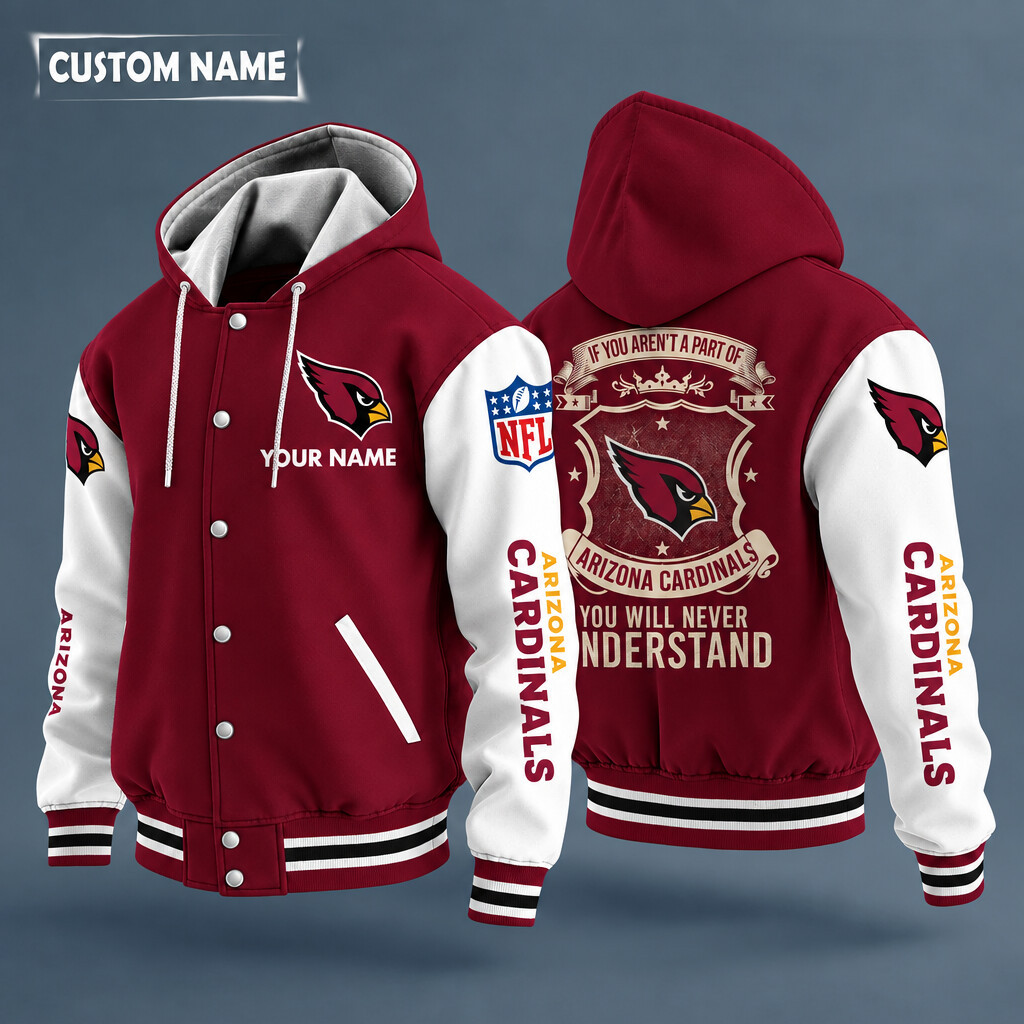 Arizona Cardinals NFL Hooded Letterman Jacket Custom Name PL28ZY