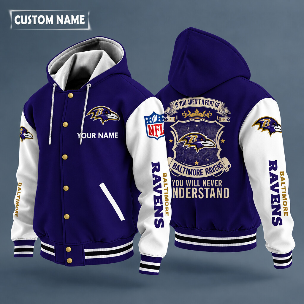 Baltimore Ravens NFL Hooded Letterman Jacket Custom Name PQT9QK