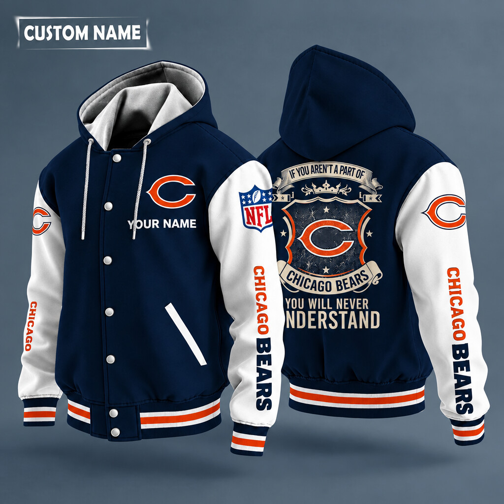 Chicago Bears NFL Hooded Letterman Jacket Custom Name PMP9RH