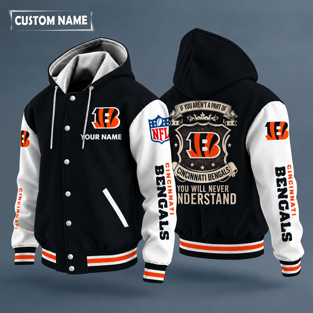 Cincinnati Bengals NFL Hooded Letterman Jacket Custom Name PEWBLN