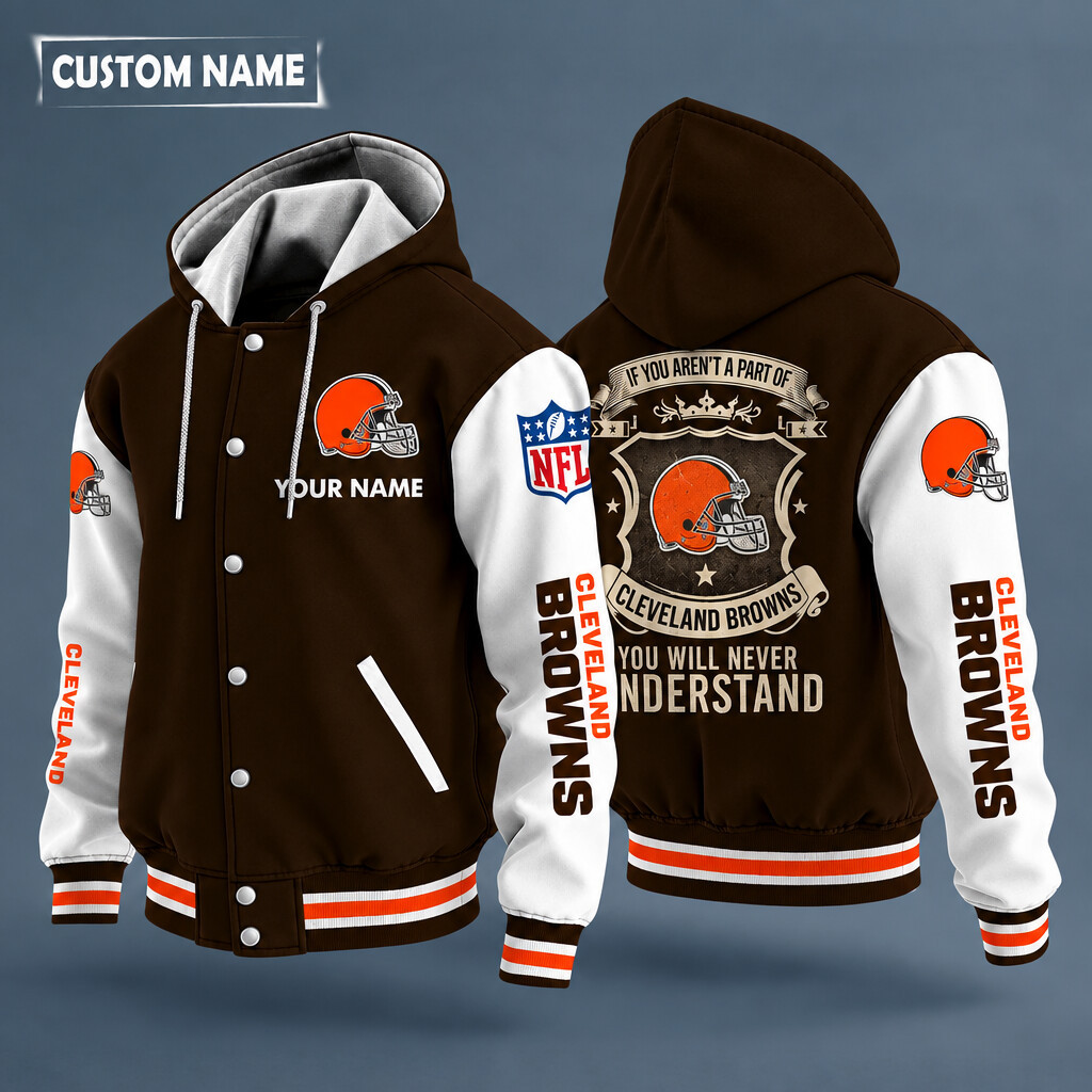 Cleveland Browns NFL Hooded Letterman Jacket Custom Name PGL8YP