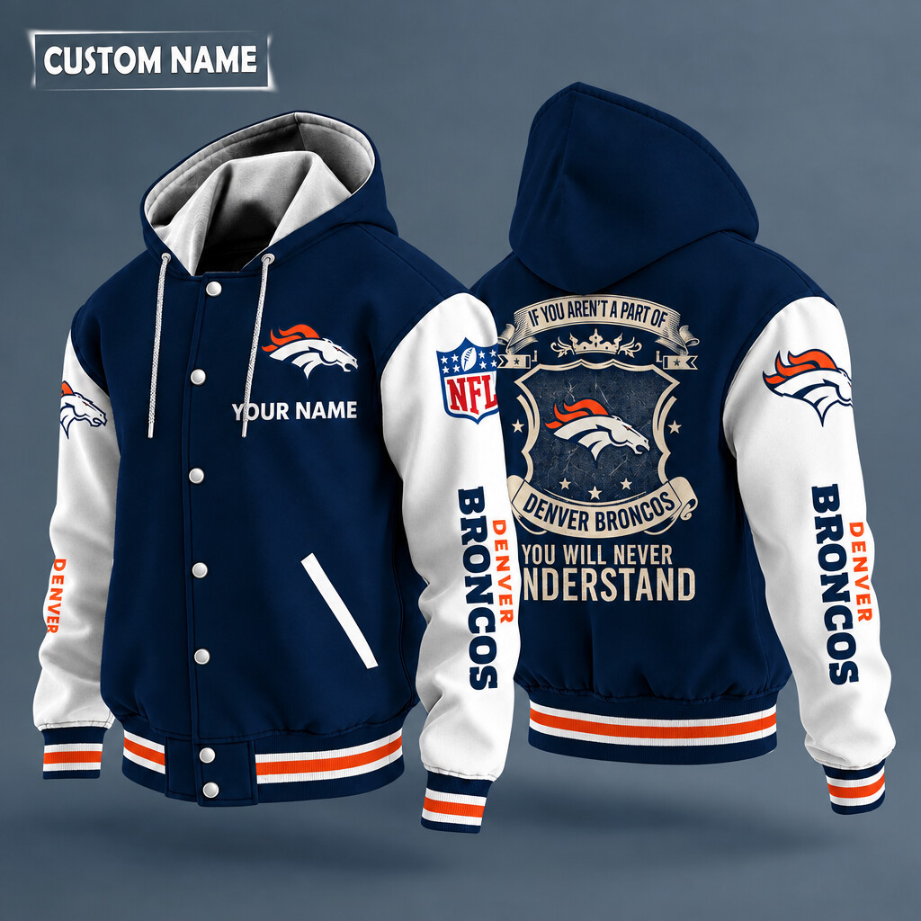 Denver Broncos NFL Hooded Letterman Jacket Custom Name PHGJNM