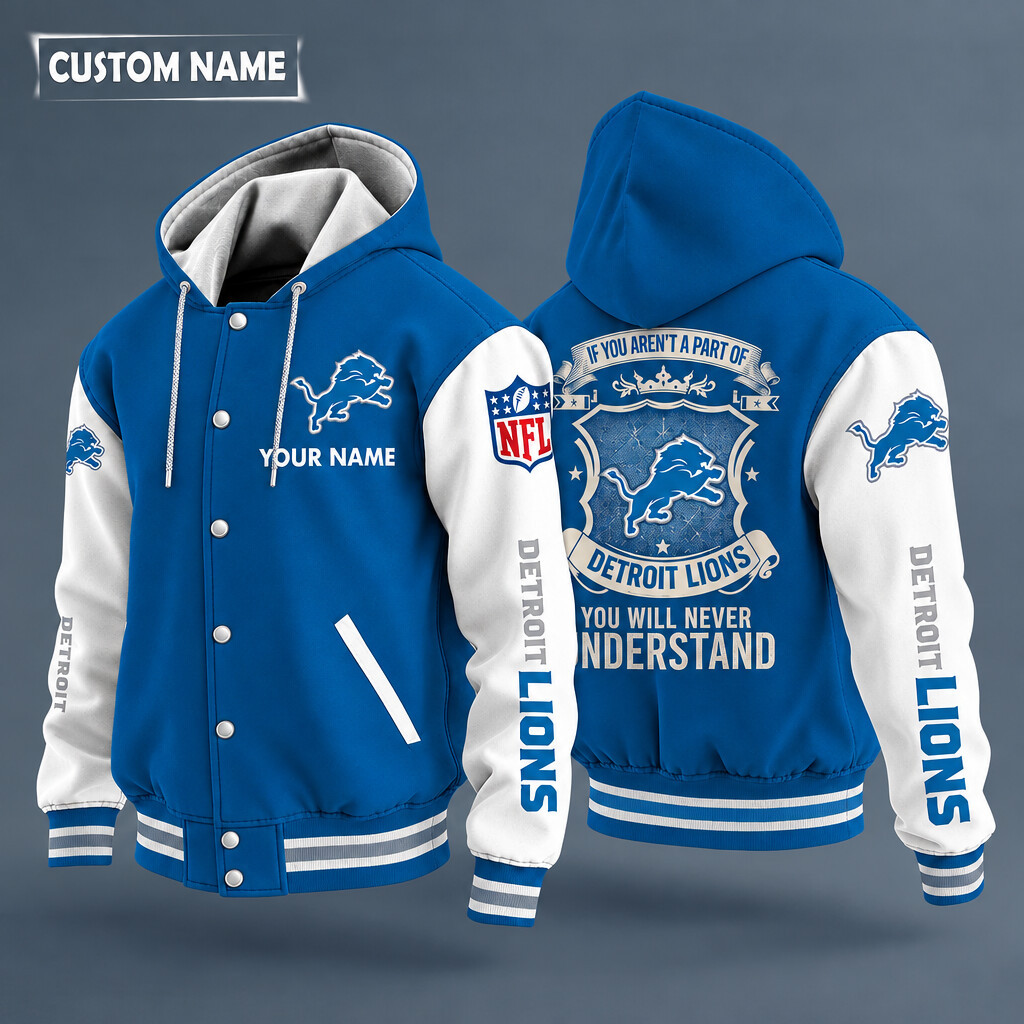 Detroit Lions NFL Hooded Letterman Jacket Custom Name P7687G
