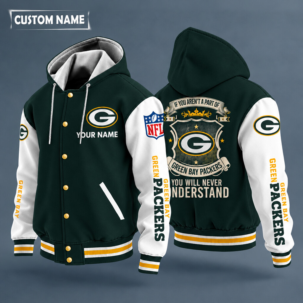 Green Bay Packers NFL Hooded Letterman Jacket Custom Name PDCHVC