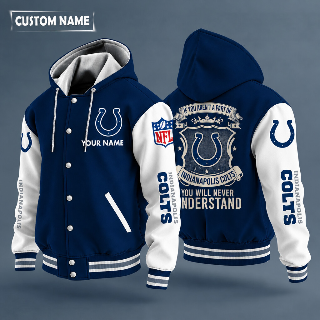 Indianapolis Colts NFL Hooded Letterman Jacket Custom Name P256L8