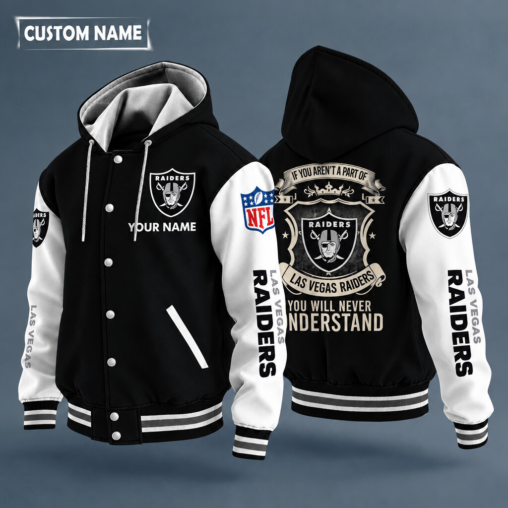 Las Vegas Raiders NFL Hooded Letterman Jacket Custom Name P9GXRU