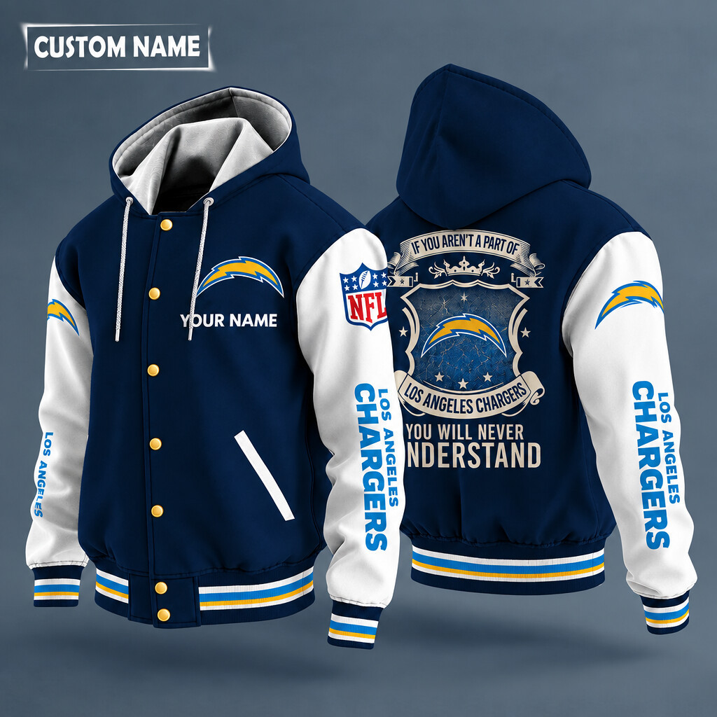Los Angeles Chargers NFL Hooded Letterman Jacket Custom Name PPP2N7