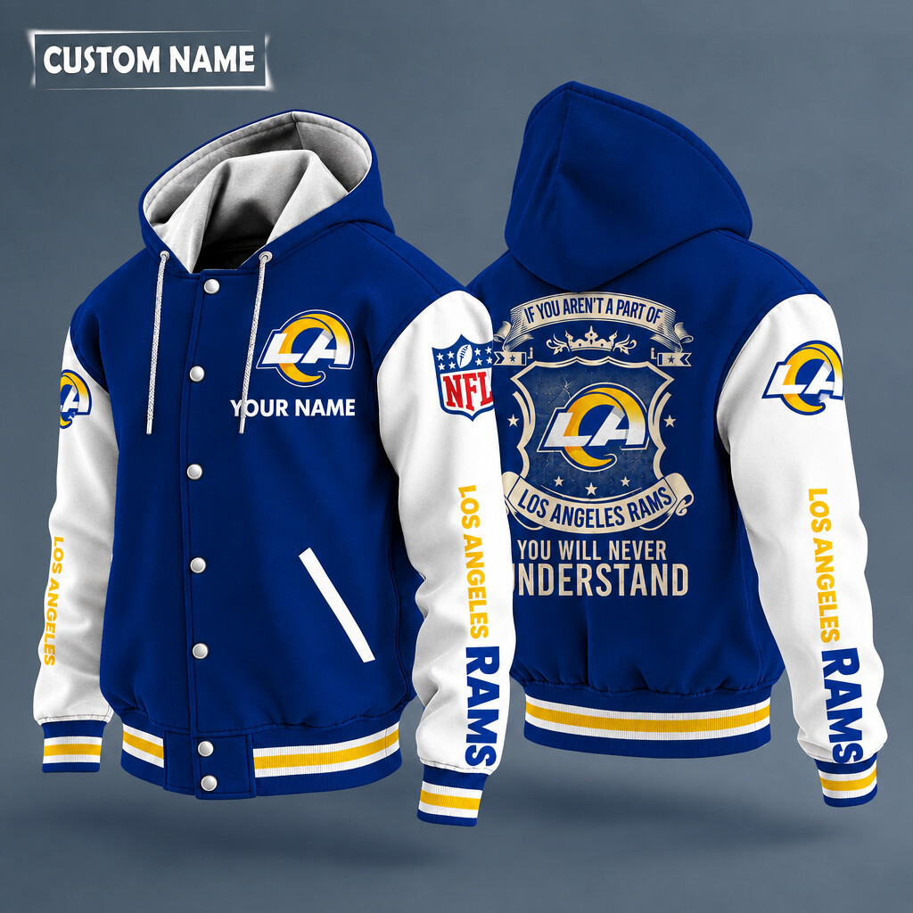 Los Angeles Rams NFL Hooded Letterman Jacket Custom Name PH6PDC