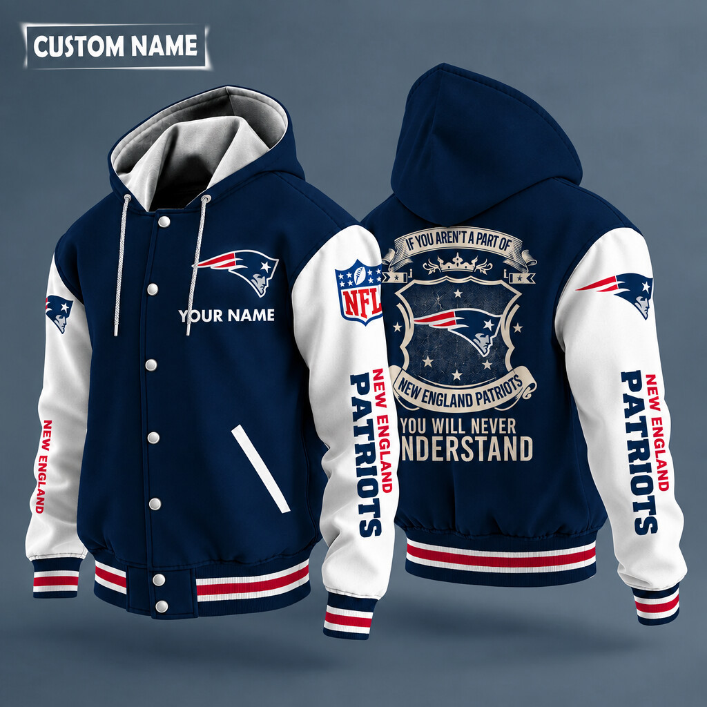 New England Patriots NFL Hooded Letterman Jacket Custom Name PDCRMN