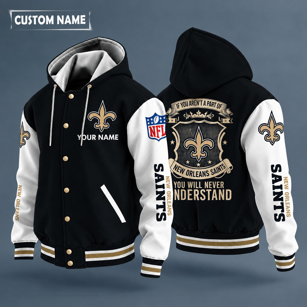 New Orleans Saints NFL Hooded Letterman Jacket Custom Name P7RGKT